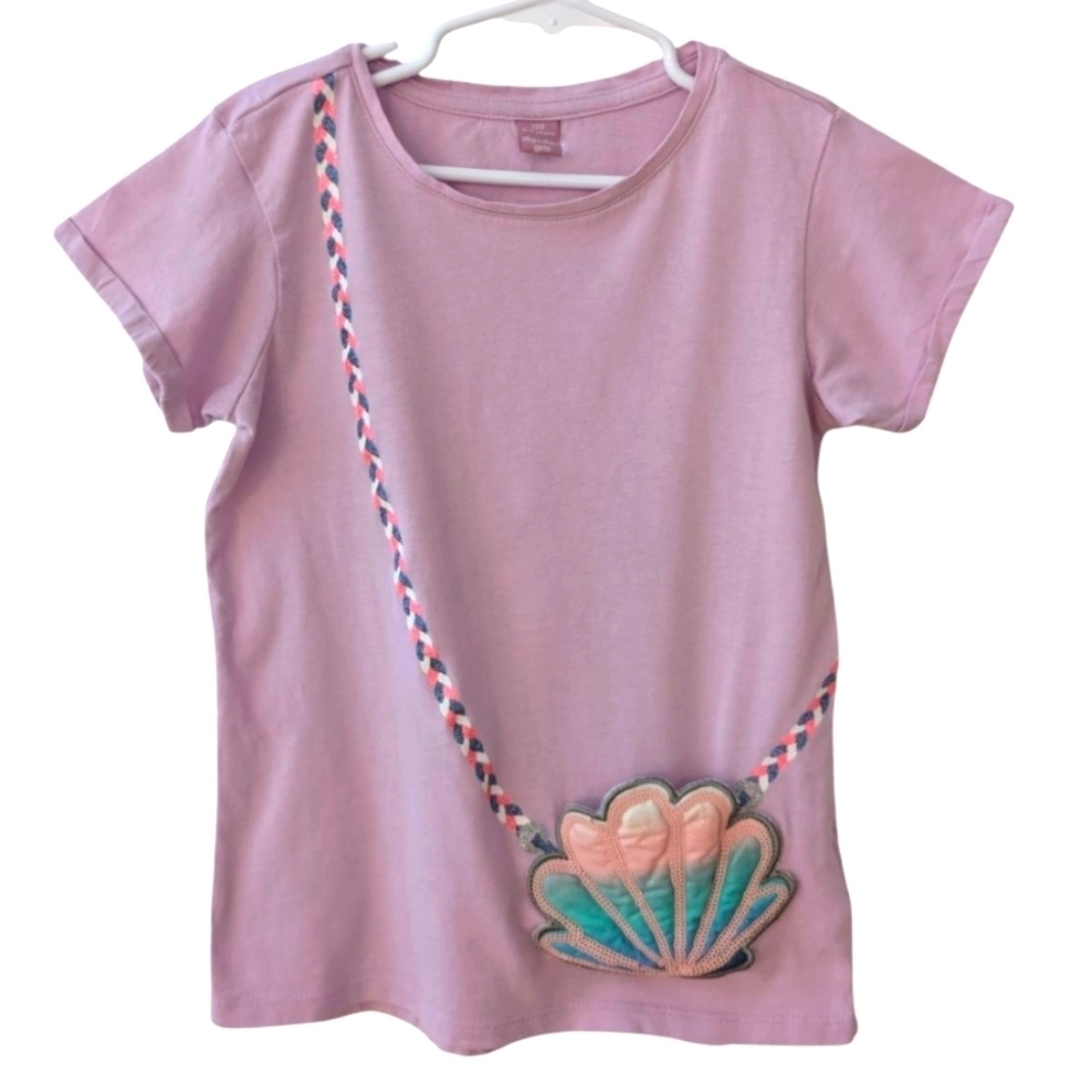 Dopo Dopo Girls Purple Shell Design T-Shirt Cotton Size 6-7
